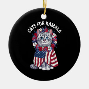 Kat for Kamala Cat Flowers American USA flagga 202 Julgransprydnad Keramik