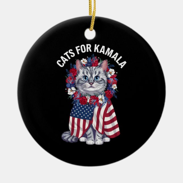 Kat for Kamala Cat Flowers American USA flagga 202 Julgransprydnad Keramik (Framsidan)
