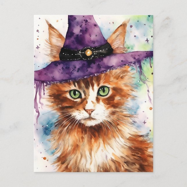 Kat för vattenfärgen Witches Familiar Watercolor Vykort (Framsida)