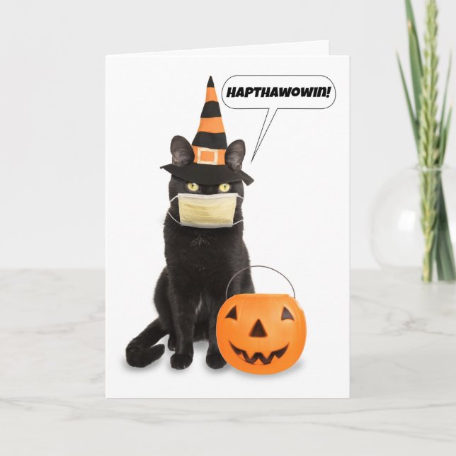 Kat från Happy halloween som talar genom Ansikte m Helgkort (Framsida)