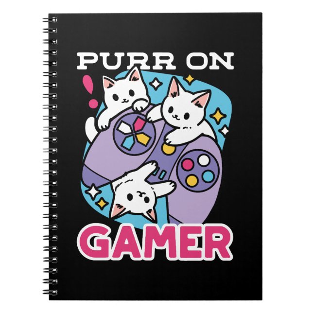Kat Gamer Design - Purr On Gamer Joystick Art Anteckningsbok (Framsidan)