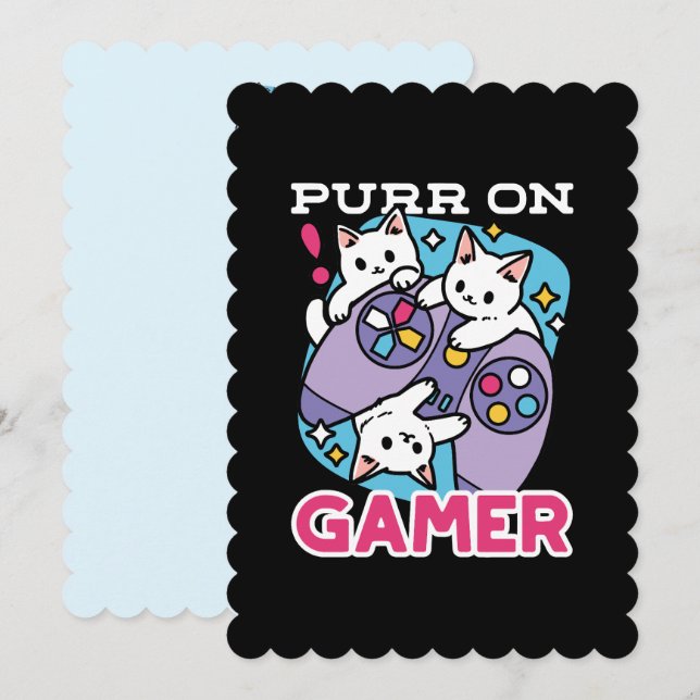 Kat Gamer Design - Purr On Gamer Joystick Art Julkort (Fram/baksida)