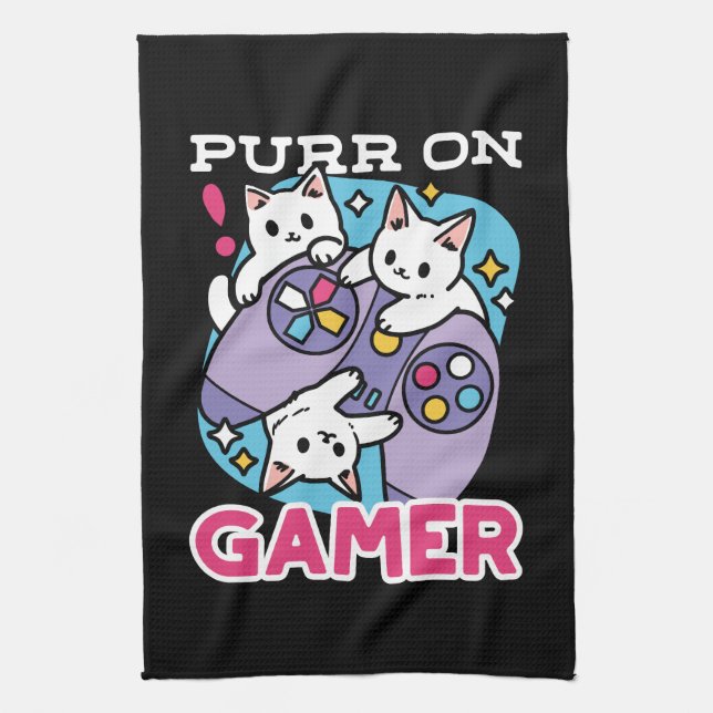 Kat Gamer Design - Purr On Gamer Joystick Art Kökshandduk (Vertikal)