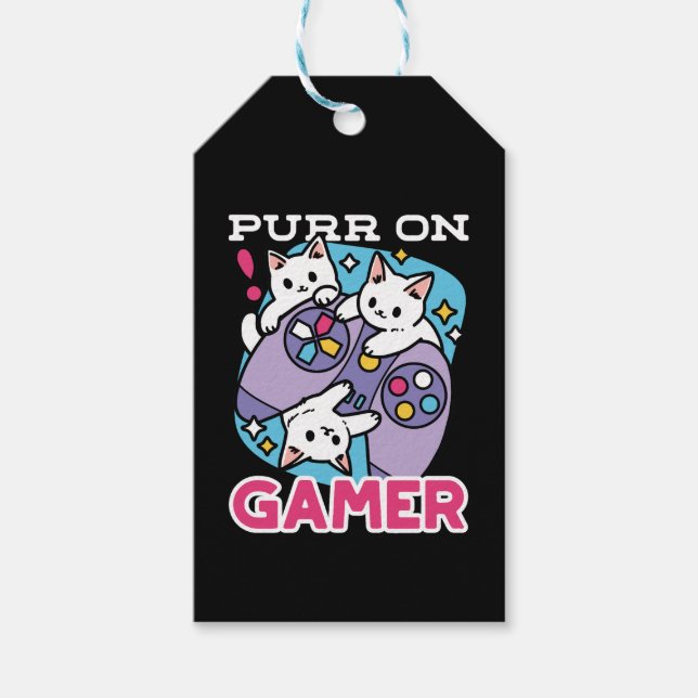 Kat Gamer Design - Purr On Gamer Joystick Art Presentetikett (Framsidan)