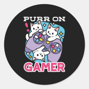 Kat Gamer Design - Purr On Gamer Joystick Art Runt Klistermärke