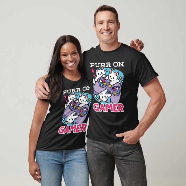 Kat Gamer Design - Purr On Gamer Joystick Art T Shirt (Unisex)