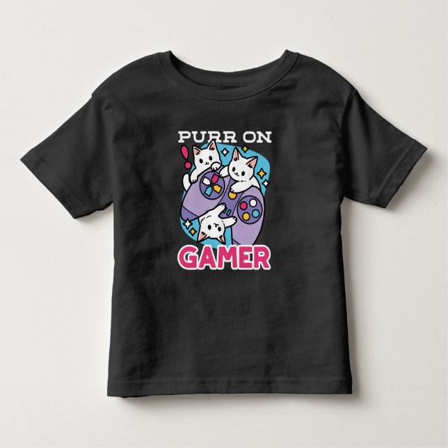 Kat Gamer Design - Purr On Gamer Joystick Art T Shirt (Framsida)