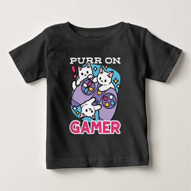 Kat Gamer Design - Purr On Gamer Joystick Art T Shirt (Framsida)