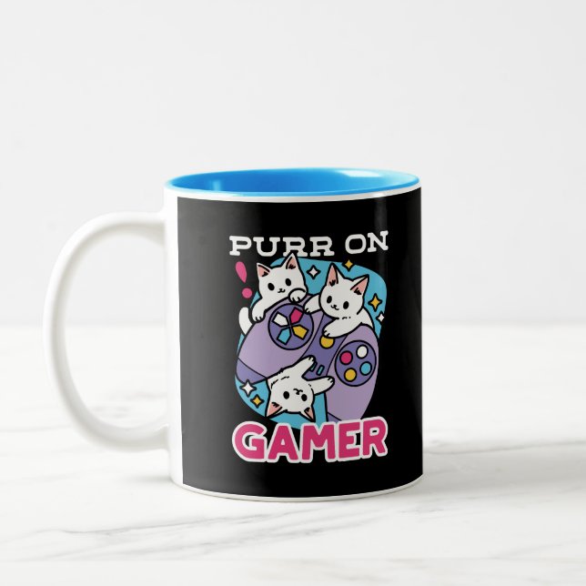 Kat Gamer Design - Purr On Gamer Joystick Art Två-Tonad Mugg (Vänster)