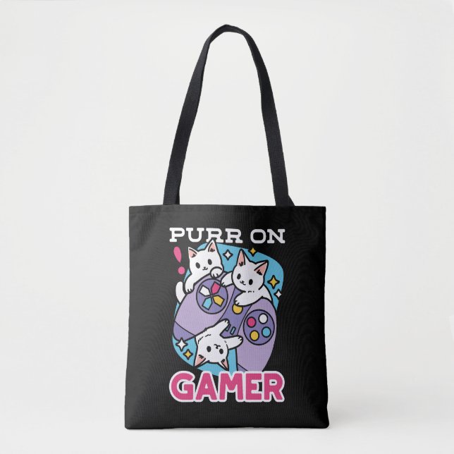 Kat Gamer Design - Purr On Gamer Joystick Art Tygkasse (Framsida)