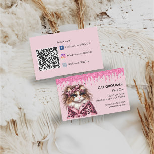 Kat Groomer Sitter Rosa Glitter Visitkort