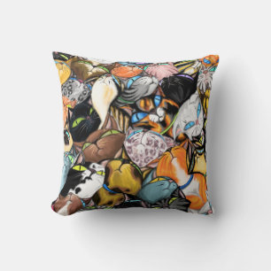 Kat House - Colorful Cuddling Cats Hugs - Painting Kudde
