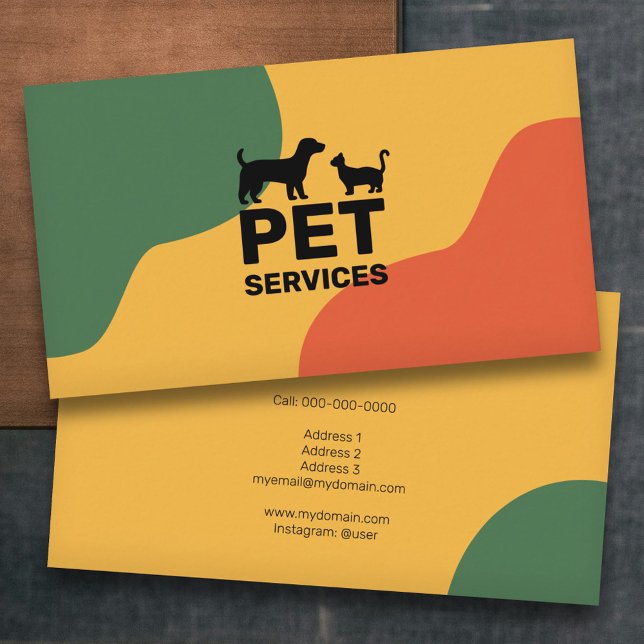 Kat & Hund - Färgad för sällskapsdjurstjänster Visitkort (Cat & Dog - Pet Services Colored Business Card)
