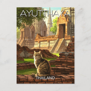 Kat i Ayutthaya Thailand Travel Vykort