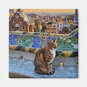 Kat i Barcelona Spain Park Güell Travel Magnet