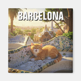Kat i Barcelona Spain Park Güell Travel Magnet