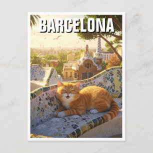 Kat i Barcelona Spain Park Güell Travel Vykort