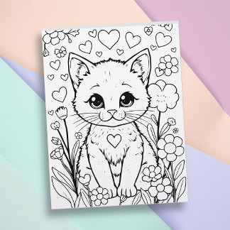 Kat i Blommor - färgsida