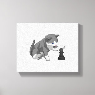 Kat i Chess med Chess biet Bishop Canvastryck