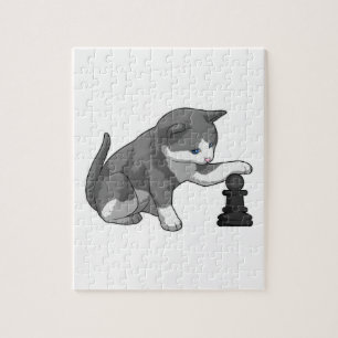 Kat i Chess med Chess biet Bishop Pussel