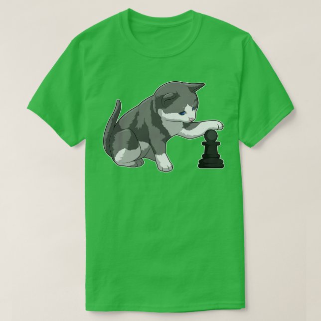Kat i Chess med Chess biet Bishop T Shirt (Design framsida)