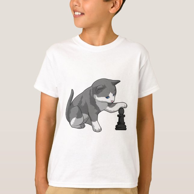 Kat i Chess med Chess biet Bishop T Shirt (Framsida)