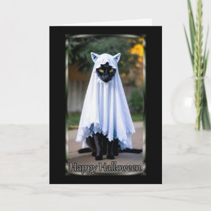 Kat i Ghost Costume Halloween Card Kort