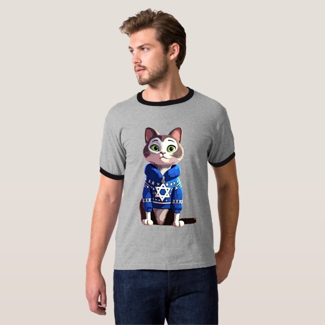 Kat i Hanukkah Sweater T Shirt (Hel framsida)