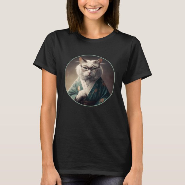 Kat i Kimono Karate Japanska T Shirt (Framsida)