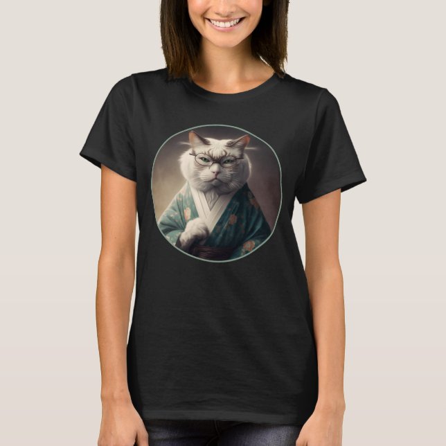 Kat i Kimono Karate Japanska T Shirt (Framsida)