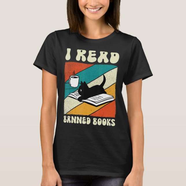 Kat I Läser Bannade Bokar bokmaskar som läser Bok T Shirt (Framsida)