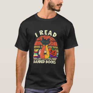 Kat I Läste förbjuden Bokar Halloween Reading Bok T Shirt