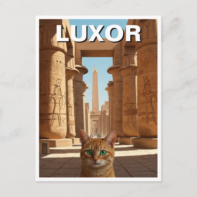 Kat i Luxor Egypten Karnak Temple Travel Vykort (Framsida)