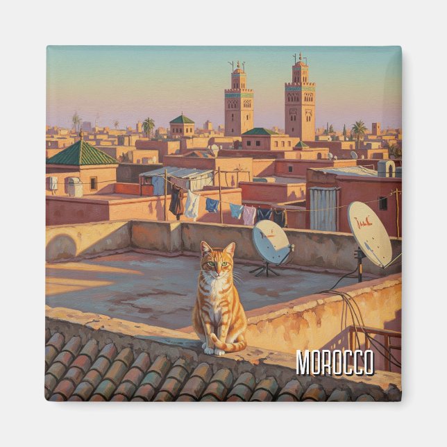 Kat i Marrakech Marockos resor Magnet (Framsidan)
