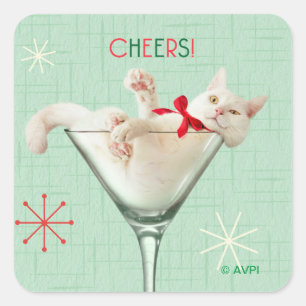 Kat i Martini-glas Fyrkantigt Klistermärke