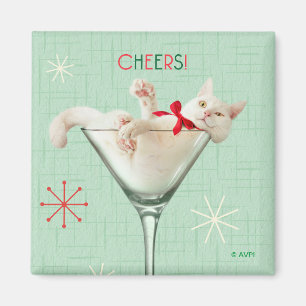 Kat i Martini-glas Magnet