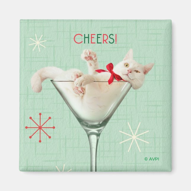 Kat i Martini-glas Magnet (Framsidan)