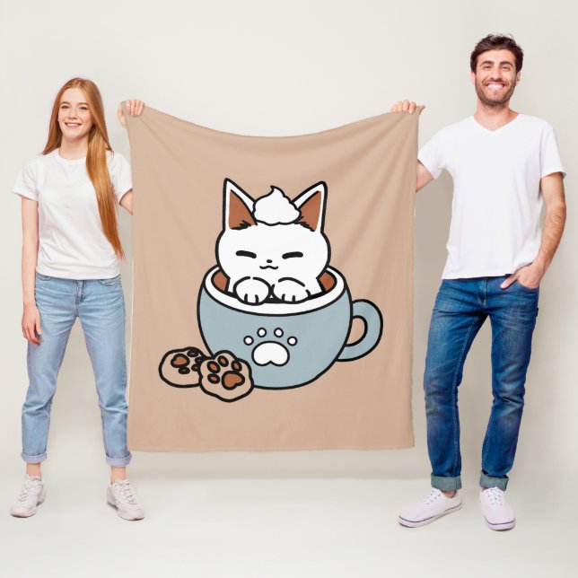 Kat i Mugg Helgdag Design - Katt och kakao Fleecefilt (På plats)