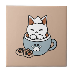 Kat i Mugg Helgdag Design - Katt och kakao Kakelplatta