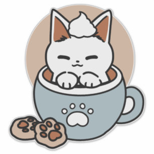 Kat i Mugg Helgdag Design - Katt och kakao Klistermärken