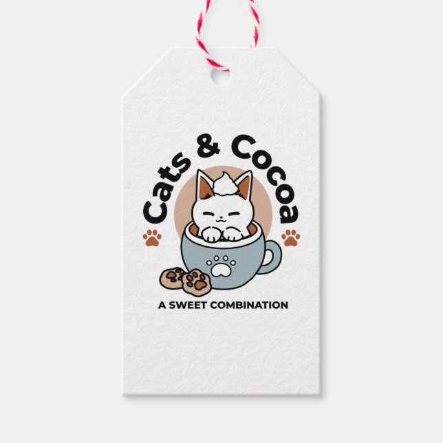 Kat i Mugg Helgdag Design - Katt och kakao Presentetikett (Framsidan)