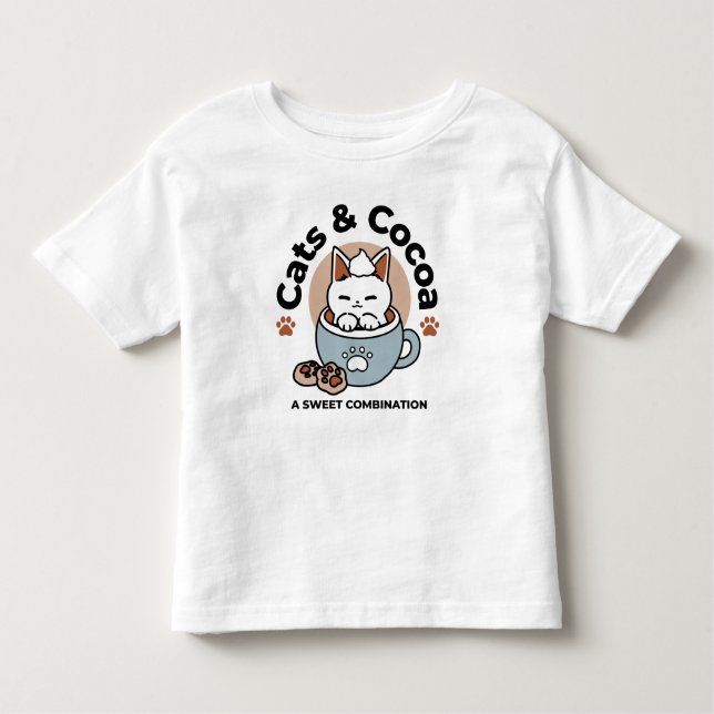 Kat i Mugg Helgdag Design - Katt och kakao T Shirt (Framsida)