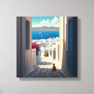 Kat i Mykonos Greece Cyclades Travel Canvastryck