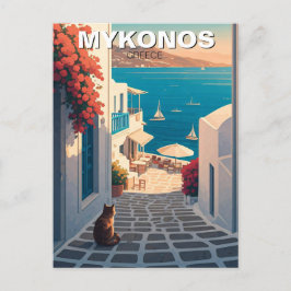 Kat i Mykonos Greece Cyclades Travel Sunset Vykort