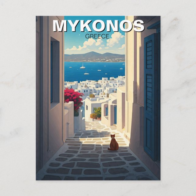Kat i Mykonos Greece Cyclades Travel Vykort (Framsida)