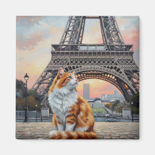 Kat i Paris Eiffel Torn vykort Magnet