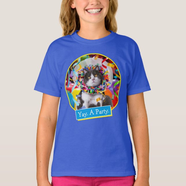 Kat i Party Cone T Shirt (Framsida)