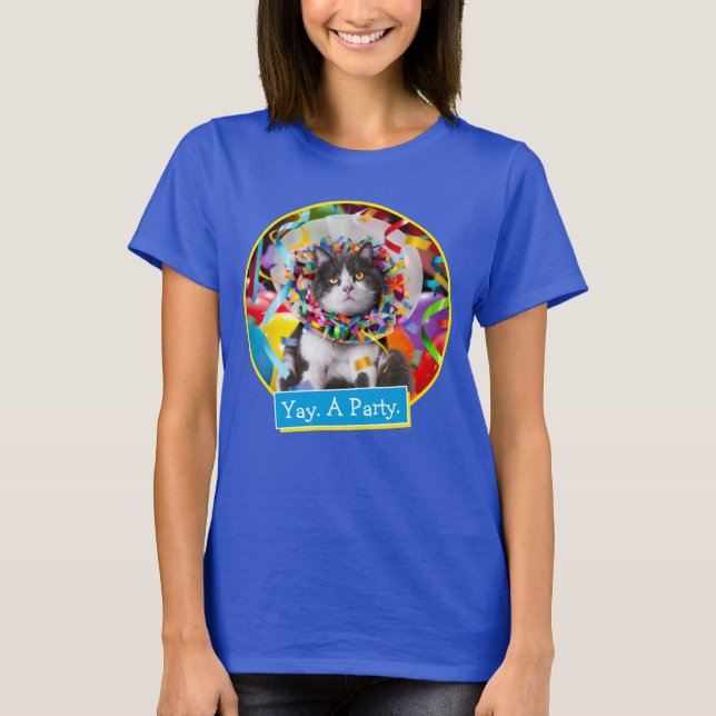 Kat i Party Cone T Shirt (Framsida)