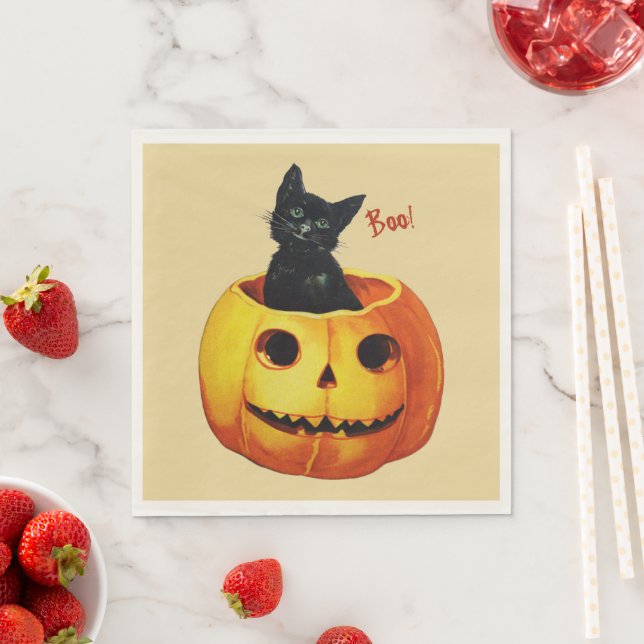 Kat i Pumpkin Halloween Pappra Napkins Pappersservett (Insitu)