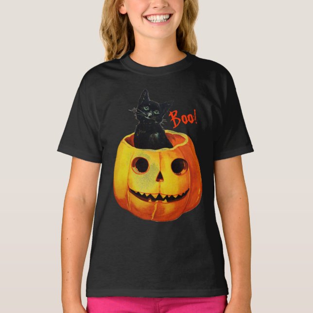 Kat i Pumpkin Halloween T Shirt (Framsida)